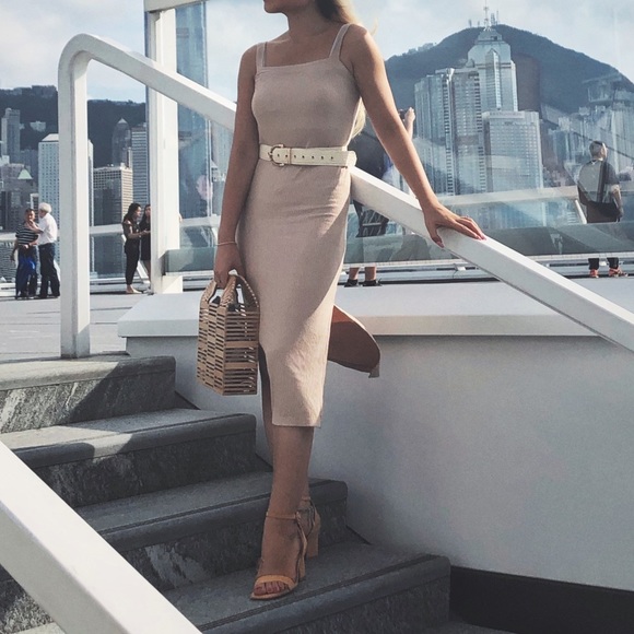 BUNDLE Forever 21 ribbed knit side slits midi dress + Topshop Woven Belt - Picture 2 of 9